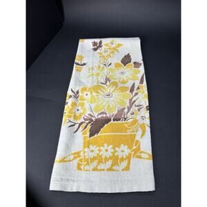 Vintage Kitchen Tea Towel All Over Print Yellow Brown Floral Tag SPRING PRODUCTS